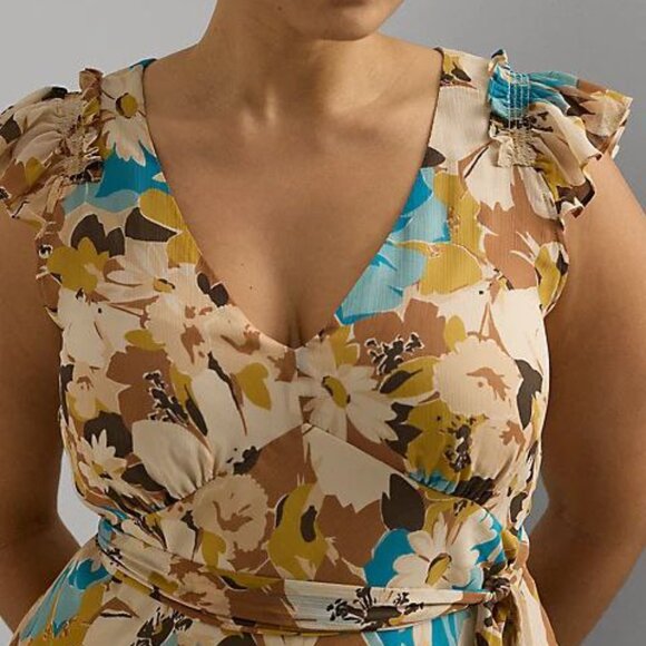 Lauren Ralph Lauren Plus Size Floral Empire-Waist A-Line Dress Size 18W - Picture 2 of 3